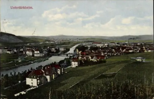 Ak Untertürkheim Stuttgart in Württemberg,  Flusslandschaft, Häuser, Weinberge