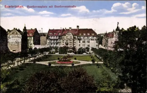 Ak Saarbrücken im Saarland,  Beethovenplatz, Beethovenstraße, Handelsschule