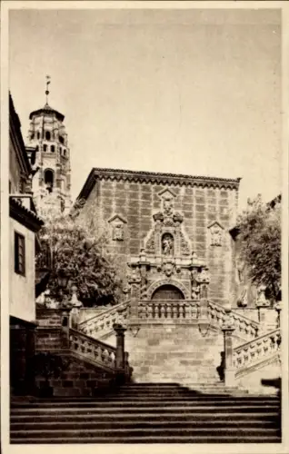 Ak Barcelona Katalonien Spanien, Pueblo Español, Montjuich, Treppe, Kirche, Barcelona