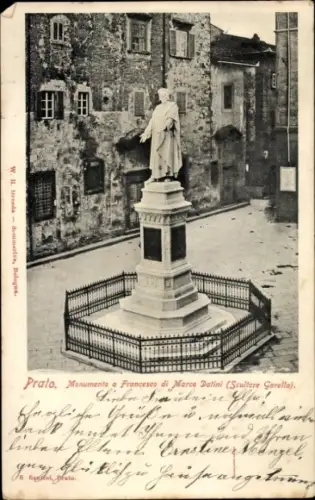 Ak Prato Toscana, Denkmal von Francesco di Marco Datini, Statue, Umzäunung