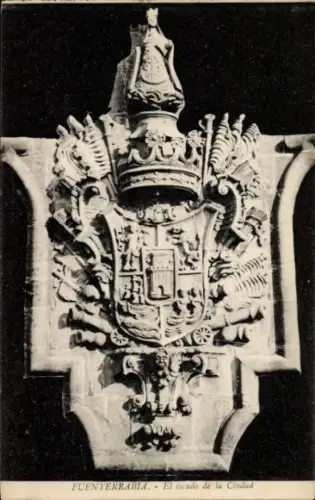 Ak Hondarribia Fuenterrabia Baskenland, Wappen der Stadt, Krone, Detailreiche Darstellung