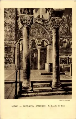 Ak Ravenna Emilia Romagna, Innenansicht von Saint Vital, byzantinische Kunst, Säulen, Wandmalerei