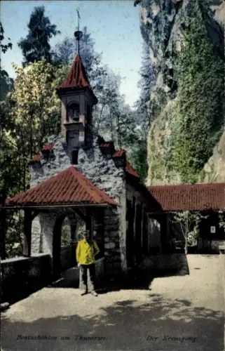 Ak Gunten am Thunersee Kanton Bern, Beatushöhlen, Kreusgang, Natur, Wanderweg, Schweiz