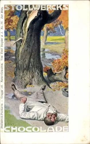 Jugendstil Künstler Ak Doepler, Emil, Reklame, Stollwerck Gruppe 18, Naturgewalten No. IV, Der Blitz
