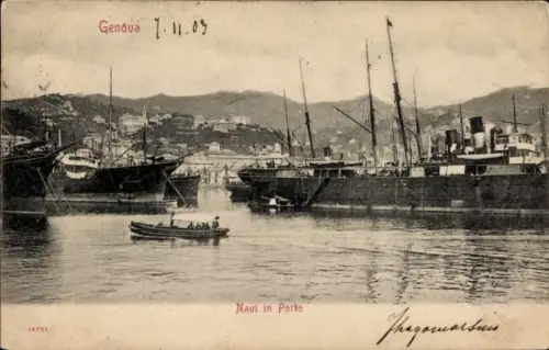 Ak Genova Genua Liguria, Dampfschiffe im Hafen