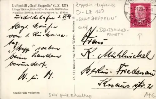 Ak Luftschiff Graf Zeppelin LZ 127,  Deutschlandflug