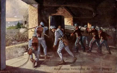 Künstler Ak Przemyśl Polen, Heldenmütige Verteidiger der Festung, KuK-Soldaten