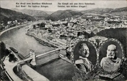 Ak Dresden, Gesamtansicht, Brücke, Kaiser Wilhelm II., Kaiser Franz Josef I.