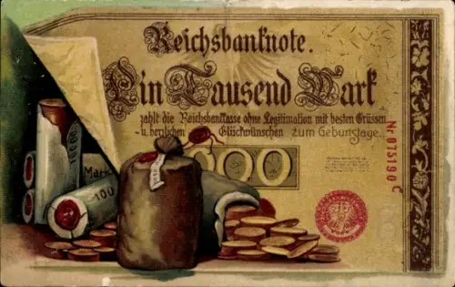Präge Ak Geldschein, Reichsbanknote, Tausend Mark