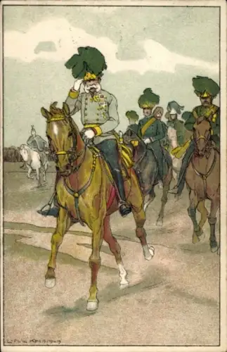 Künstler Ak Kaiser Franz Joseph zu Pferde, Portrait