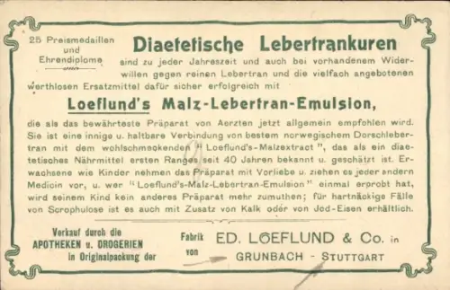 Ak Loeflund's Malz-Lebertran-Emulsion, Fabrik Ed. Loeflund & Co., Grunbach Stuttgart
