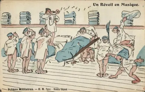 Künstler Ak Scènes Militaires, Un Réveil en Musique