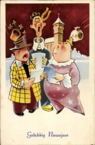 Ak Glückwunsch Neujahr, singende Männer