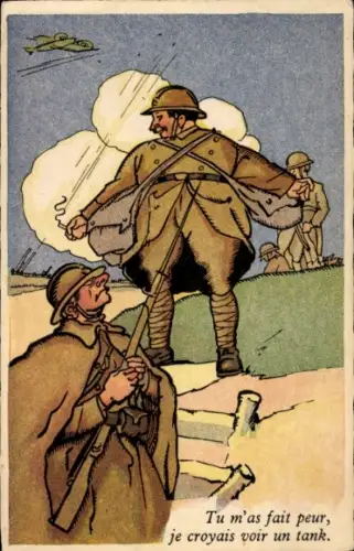 Ak Du hast mir Angst gemacht, ich dachte, ich hätte einen Panzer gesehen, französische Soldaten