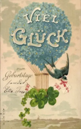 Ak Glückwunsch Geburtstag, Klee, Luftschiff, Schwalbe