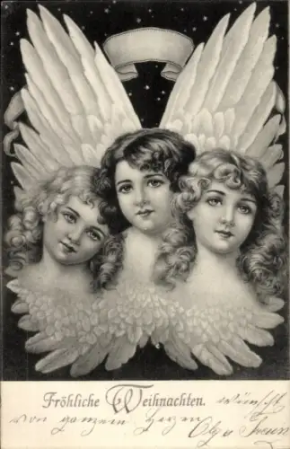 Ak Frohe Weihnachten, drei Engel