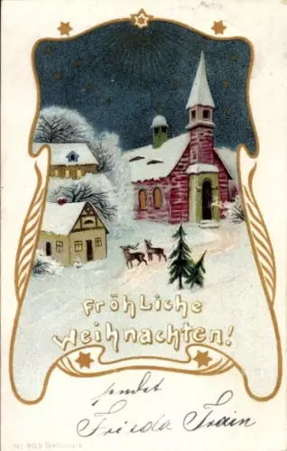 Ak Frohe Weihnachten, Dorfidyll