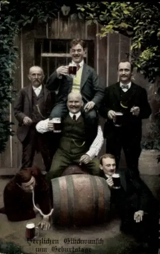 Ak Glückwunsch Geburtstag, Männer, Bierfass