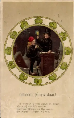 Passepartout Ak Glückwunsch Neujahr, Klee, Schornsteinfeger