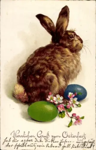 Litho Glückwunsch Ostern, Osterhase, Ostereier