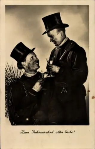 Ak Glückwunsch Neujahr, Zwei Schornsteinfeger