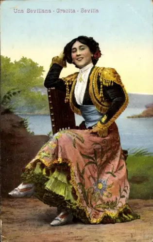 Ak Sevilla Andalusien, Frau in spanischer Tracht