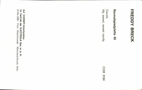 Autogrammkarte Sänger Freddy Breck, Autogramm