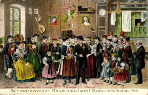 Künstler Ak Schwarzwälder Bauernhochzeit, Badische Volkstrachten