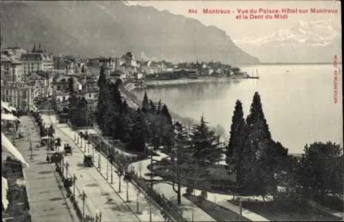 Ak Montreux Kanton Waadt Schweiz,  Palace-Hotel, Dent du Midi, Seeansicht, Berge