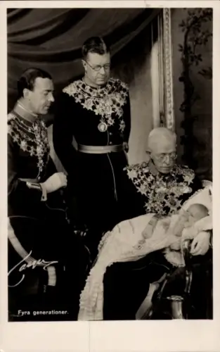 Ak König Gustav V., Kronprinz Gustav Adolf von Schweden, Carl Gustafs Christening