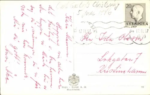 Ak König Gustav V., Kronprinz Gustav Adolf von Schweden, Carl Gustafs Christening