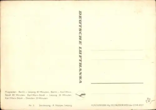 Landkarten Ak Deutsche Lufthansa, Flugstrecke Berlin Leipzig Karl Marx Stadt Dresden