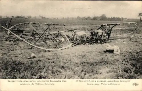 Ak Villers-Cotterêts Aisne, zerstörtes deutsches Flugzeug