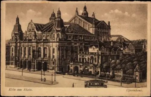 Ak Köln am Rhein, Köln am Rhein, Opernhaus,  Architektur, Straßenbahn