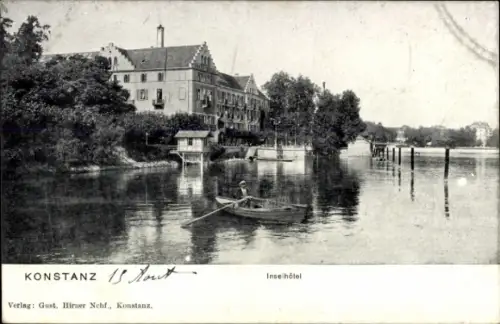 Ak Konstanz am Bodensee,  Inselhotel, Boot auf dem Wasser