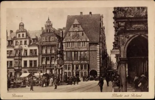 Ak Bremen, Markt mit Roland