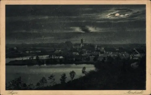 Mondschein Ak Łagów Lagow Neumark Ostbrandenburg, Gesamtansicht
