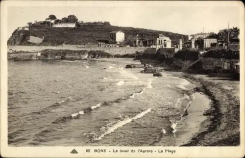 Ak Bone Algerien, Strandansicht, Küstenlinie, Häuser, Wasser, Schwarz-Weiß-Foto