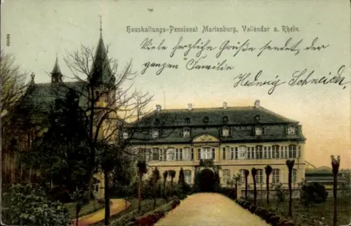 Ak Vallendar am Rhein, Haushaltungs-Pensionat Marienburg,  Gartenanlage, Bäume
