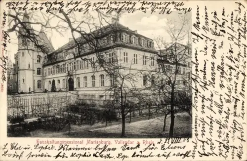 Ak Vallendar am Rhein, Haushaltungspensionat Marienburg, Vallendar Rhein, Bäume im Vordergrund