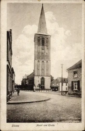 Ak Weeze am Niederrhein, Markt, Kirche