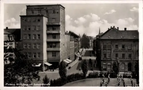 Ak Freiberg in Sachsen, Hochhaus mit Bahnhofstraße