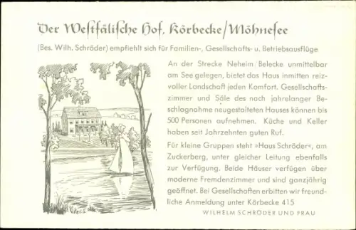 Ak Körbecke Möhnesee in Nordrhein Westfalen, Westfälischer Hof, Autos