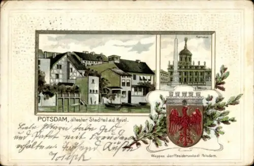Präge Wappen Litho Potsdam in Brandenburg, Ältester Stadtteil an der Havel, Rathaus