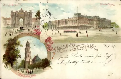 Litho Potsdam, Stadtschloss, Brandenburger Tor, Garnisonkirche