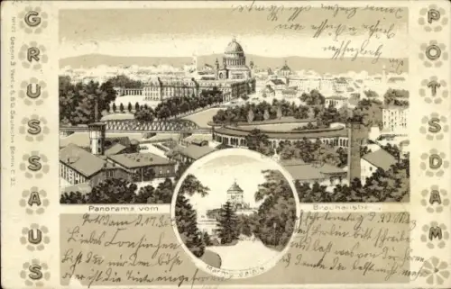 Litho Potsdam in Brandenburg, Panorama vom Brauhausberg, Marmorpalais