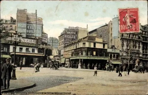 Ak Paris XVIII. Viertel Buttes-Montmartre, Boulevard Rochechouart, Rue de Clignancourt