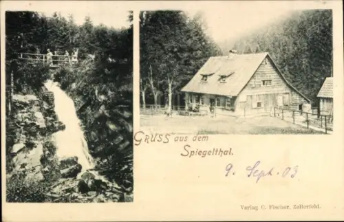 Ak Clausthal Zellerfeld im Oberharz, Spiegelthal, Wasserfall