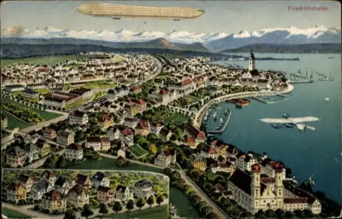 Ak Friedrichshafen am Bodensee, Zeppelinstraße, Zeppelin über der Stadt