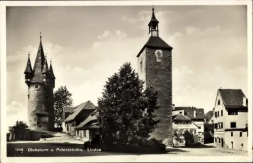Ak Lindau am Bodensee Schwaben, Diebsturm, Peterskirche
